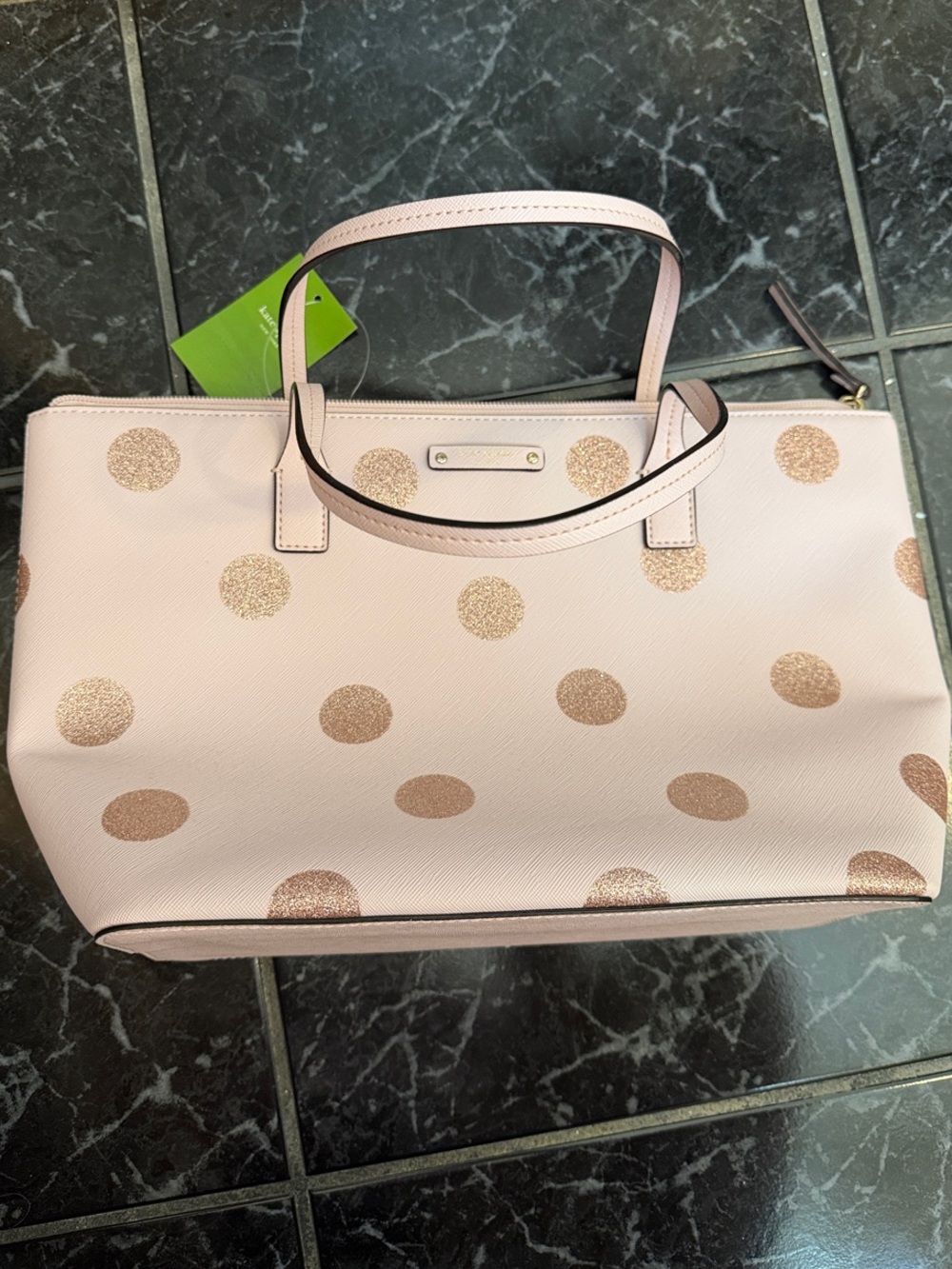 kate spade Light Pink Tote with Rose Gold Polka Dots NWT